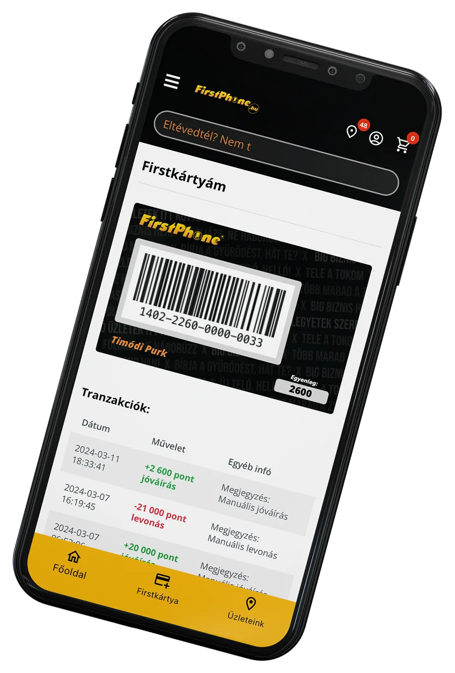 Firstkártya a FirstAppban