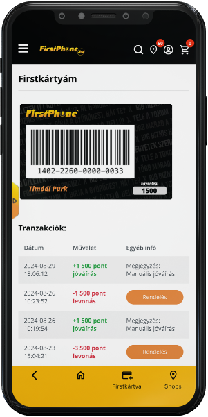 FirstApp: Firstkártya a regisztráció után